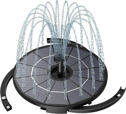 DIY Solar Fountain Pump for Water Feature with 3.9Ft Cord, Solar Bird Bath Fountain with 6 Nozzles, Solar Powered Water Floating Fountain for Bird Bath, Garden, Ponds Fish Tank, Outdoor