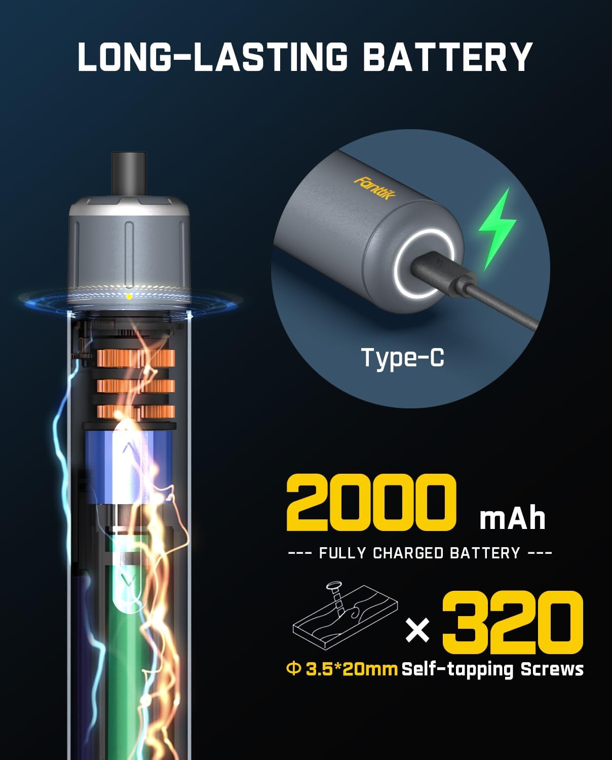 Fanttik S1 3.7V Pro Cordless Electic Screwdriver Torque Settings, Max 6 N.m, 2000mAh Battery, LED Light