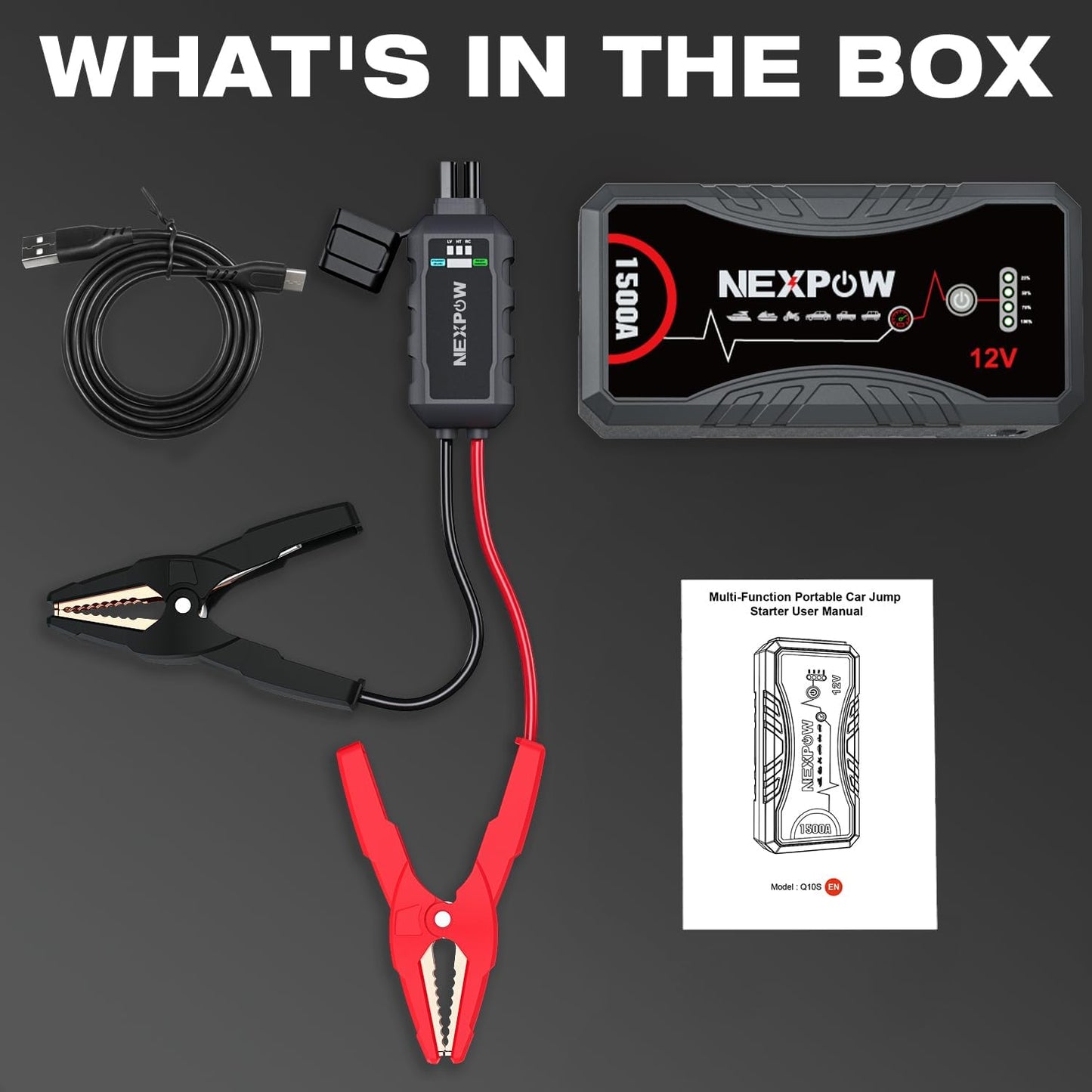 Portable Jump Starter, 12V Car Battery Jump Starter Power Pack with USB Quick Charge (Up to 7L Gas or 5.5L Diesel Engine) Battery Booster with Built-in LED Light