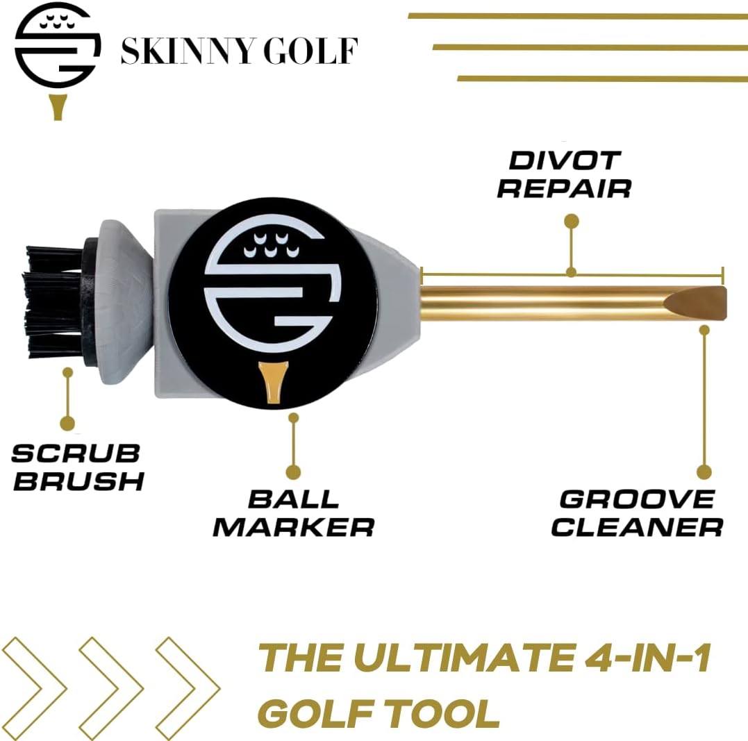 Pocket Caddie the Ultimate 4-In-1 Golf Tool with Scrub Brush, Brass Tip Groove Cleaner, Divot Repair & Ball Marker Fits Easily in Your Pocket Holds Any Ball Marker
