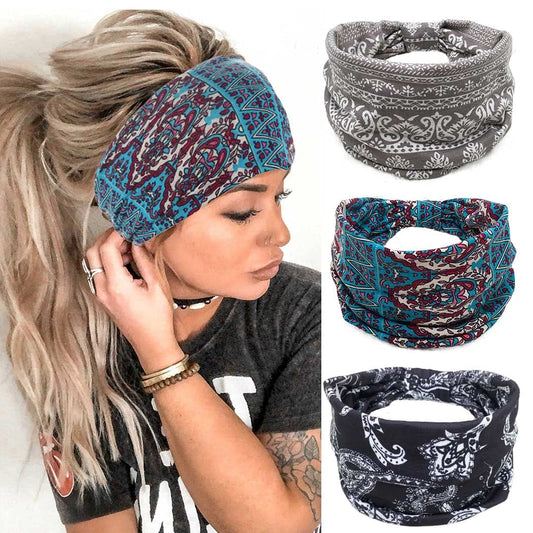 Headbands Leopard Hair Bands Knoted Turban Headband Stretch Twist Head Wraps Stripe Cloth Head Bands for Women and Girls 3 Pcs 