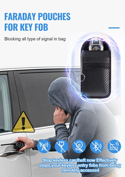 Car RFID Bag for Key Fob(2 Pack), Cage Protector, RFID Signal Blocking Key Fob Protector, Double-Layers of Shielding Carbon Fiber Material Anti-Theft Pouch