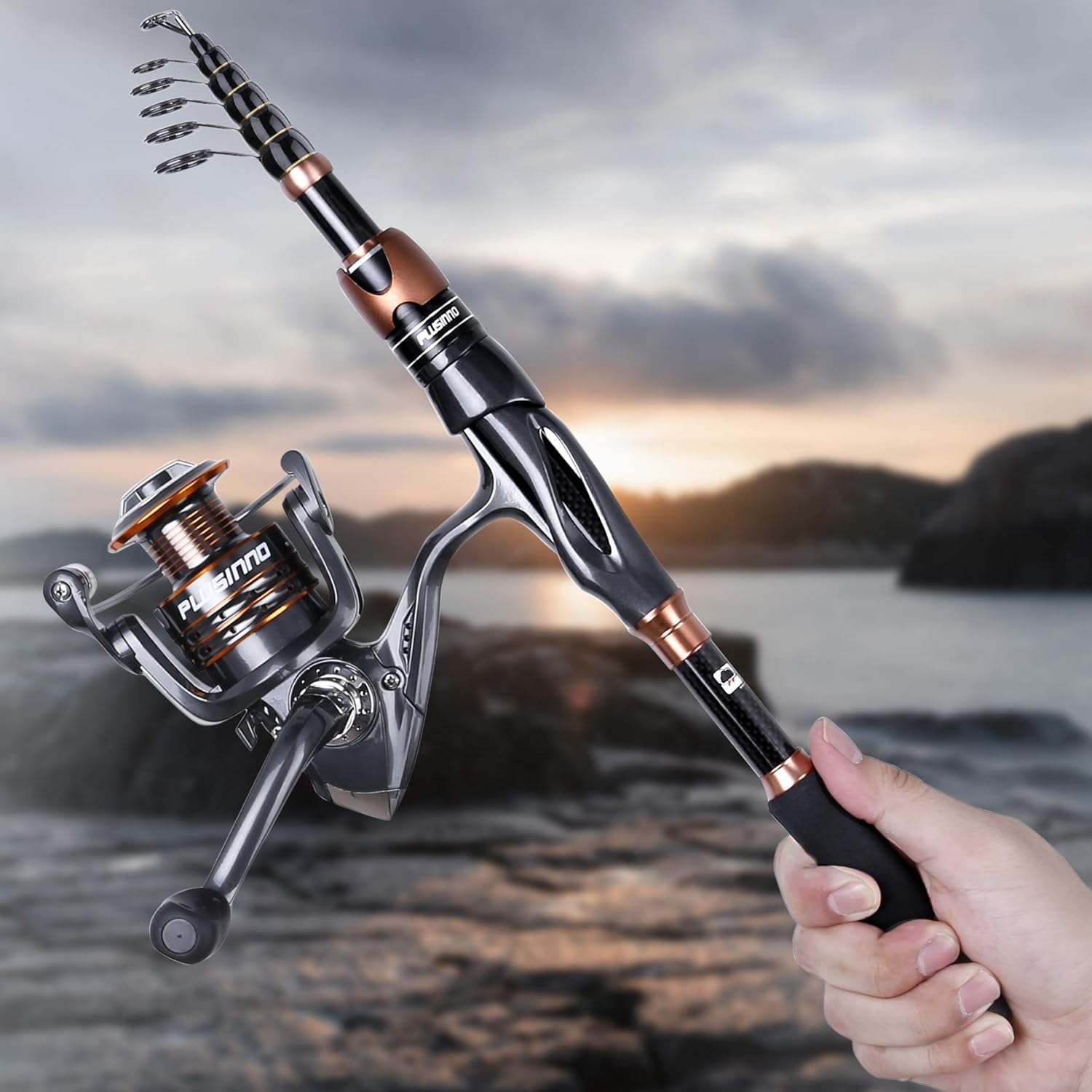 Fishing Rod and Reel Combos, Bronze Warrior Toray 24-Ton Carbon Matrix Telescopic Fishing Rod Pole, 12 +1 Shielded Bearings Stainless Steel BB Spinning Reel, Travel Freshwater Fishing Gear