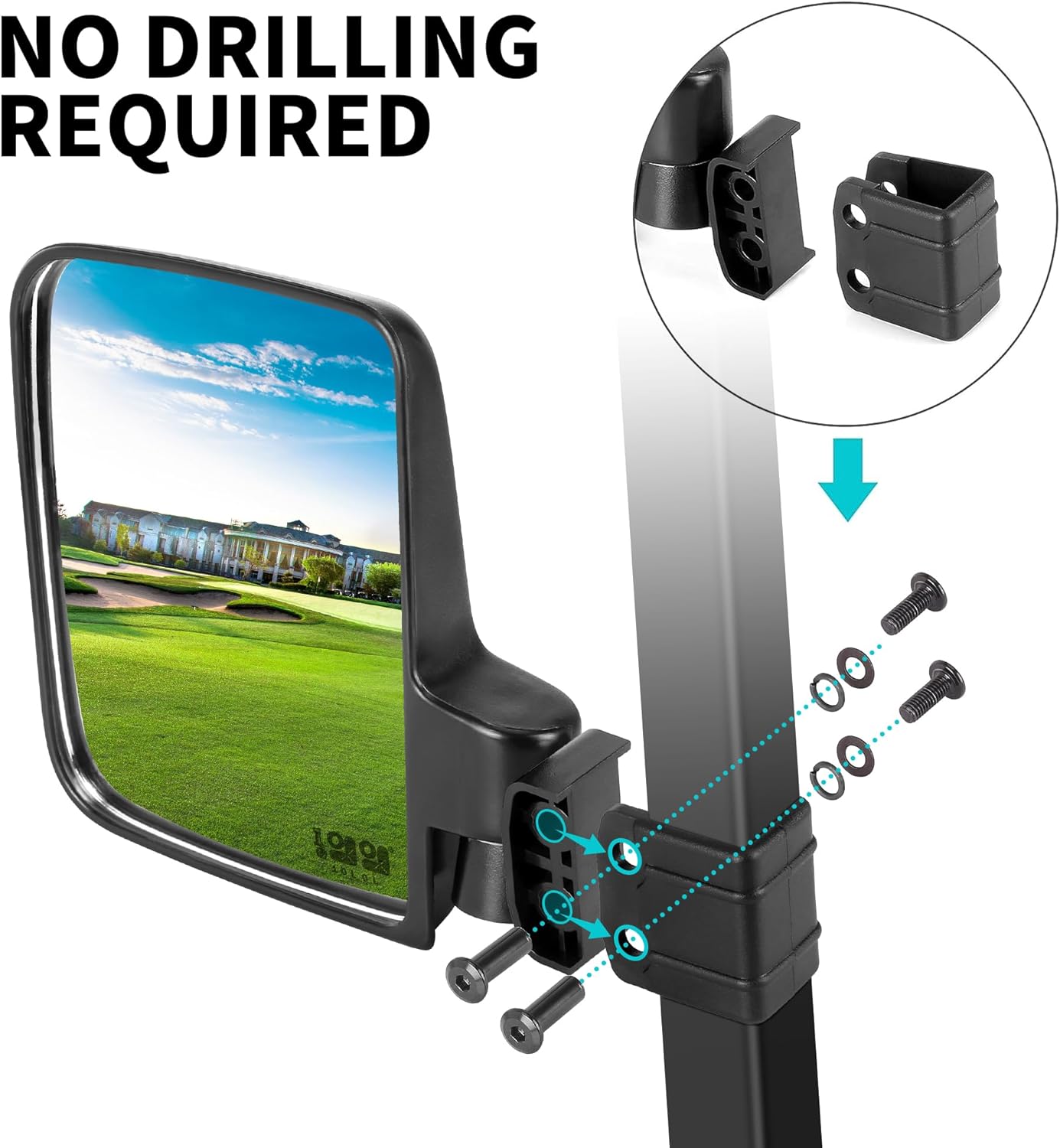 Golf Cart Mirror, No-Drilling Side Rear View Mirror Fits EZGO Club Car Yamaha Golf Cart and Others