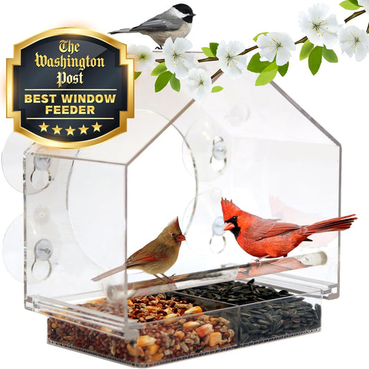 See-Through Window Bird Feeder with Strong Suction Grip - Perfect for Cats & Elderly Bird Watching, Easy Clean Design - Bring Nature Closer in Any Space