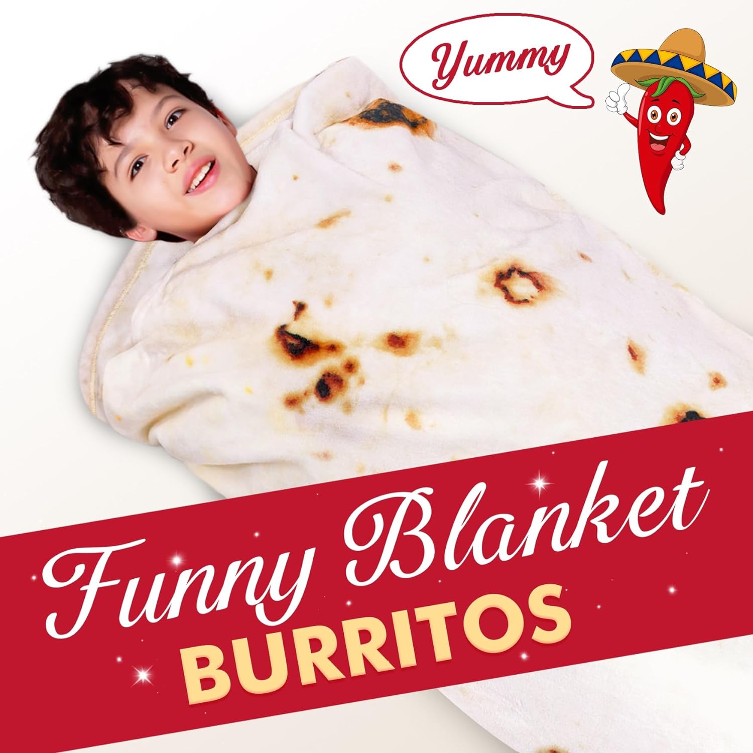 Burritos Tortilla Wrap Blanket for Adults and Kids, Double Sided Funny Food Blanket