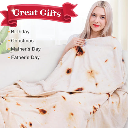 Burritos Tortilla Wrap Blanket for Adults and Kids, Double Sided Funny Food Blanket