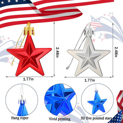 36Pcs Patriotic Star Ornaments Memorial Day Independence Day Labor Day Veterans Day Decorations for Home Party Tree Decor, Blue Red and Silver