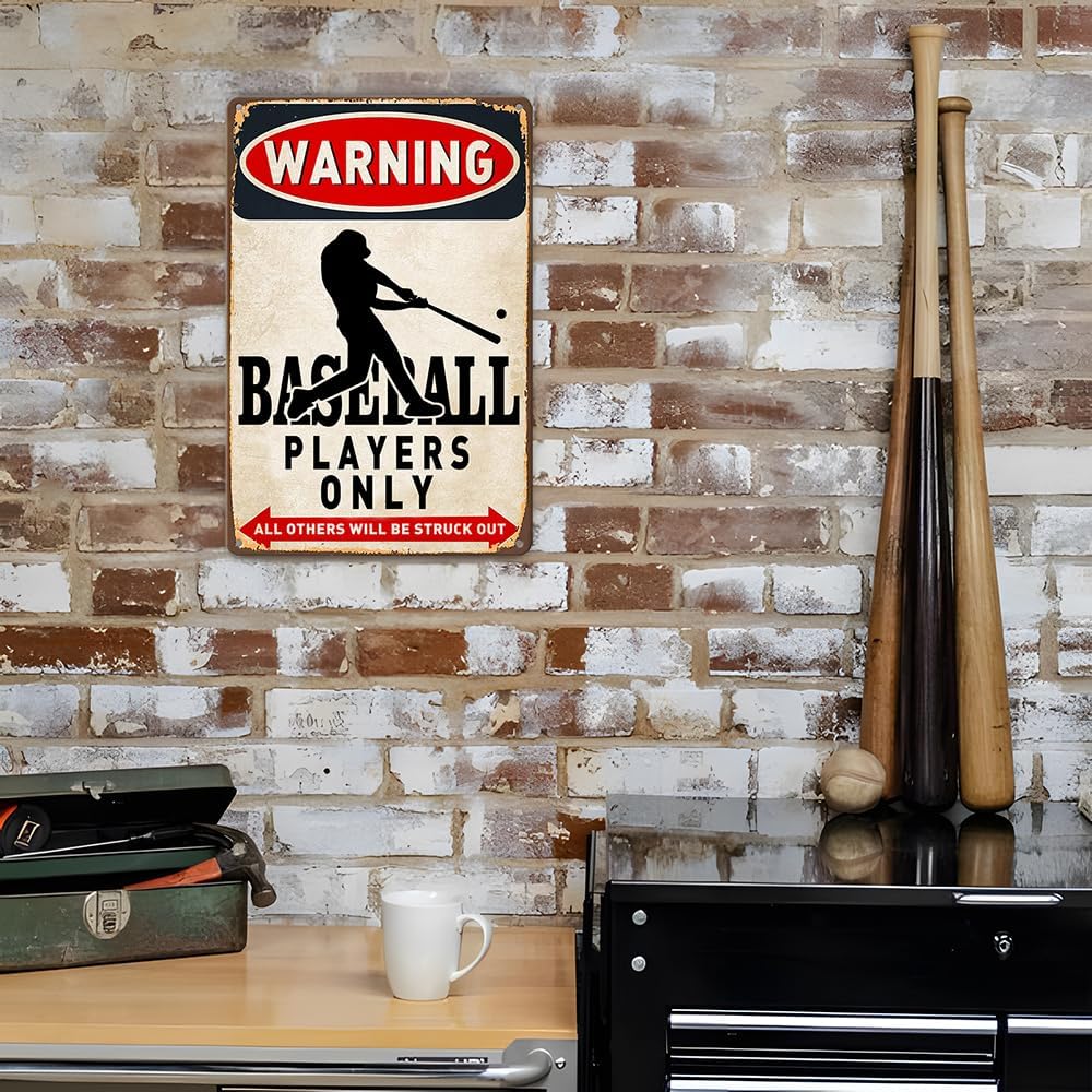 Boy'S Baseball Gifts Baseball Poster Warning Baseball Players Only Sign Boys Room Decorations for Bedroom 8 X 12 Inch
