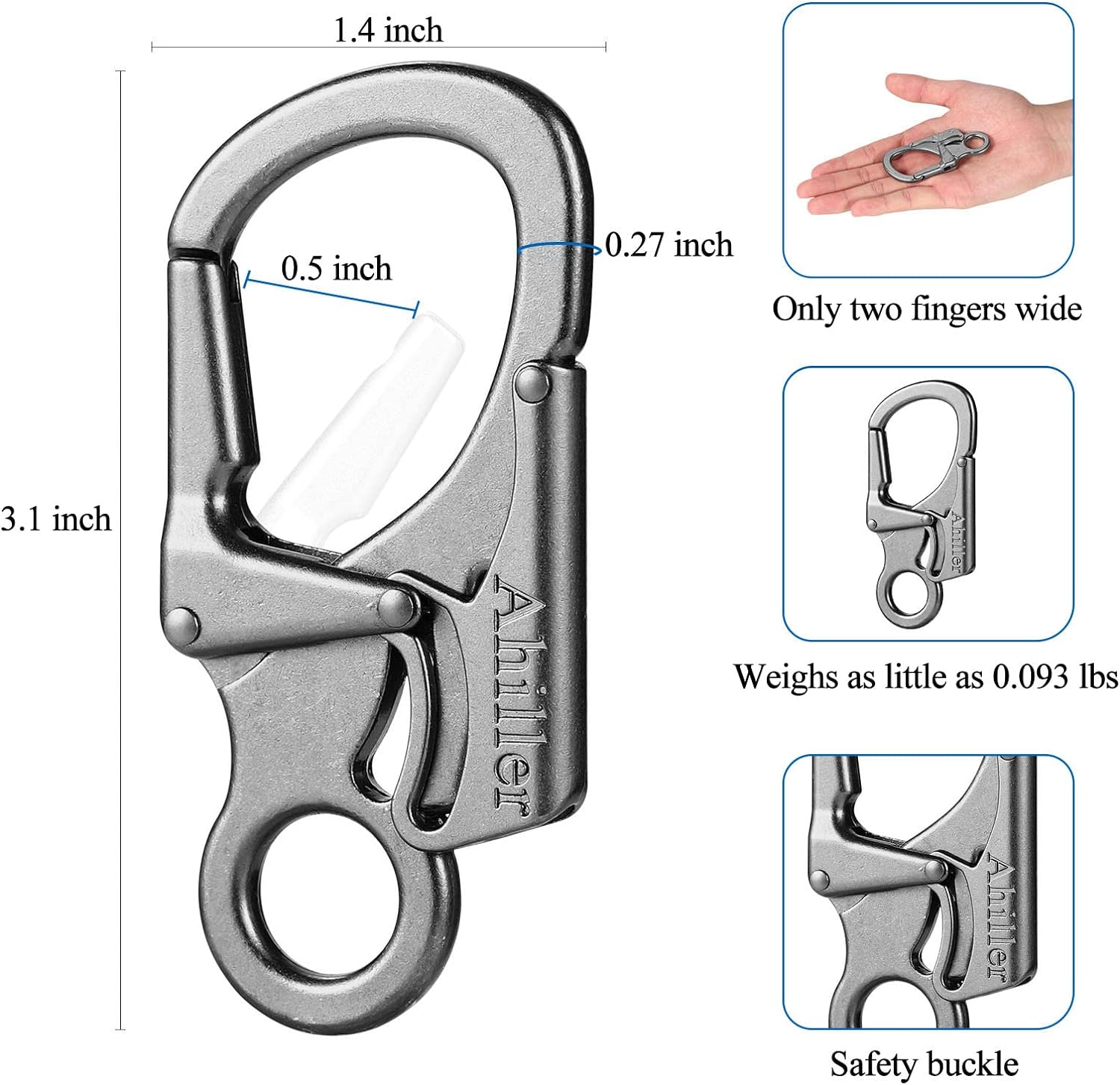 Carabiner Clip, Double Anti-Misopening Locking Design, 2.95'' in Alloy Carabiner Keychain for Outdoor Camping, Key Ring Clip