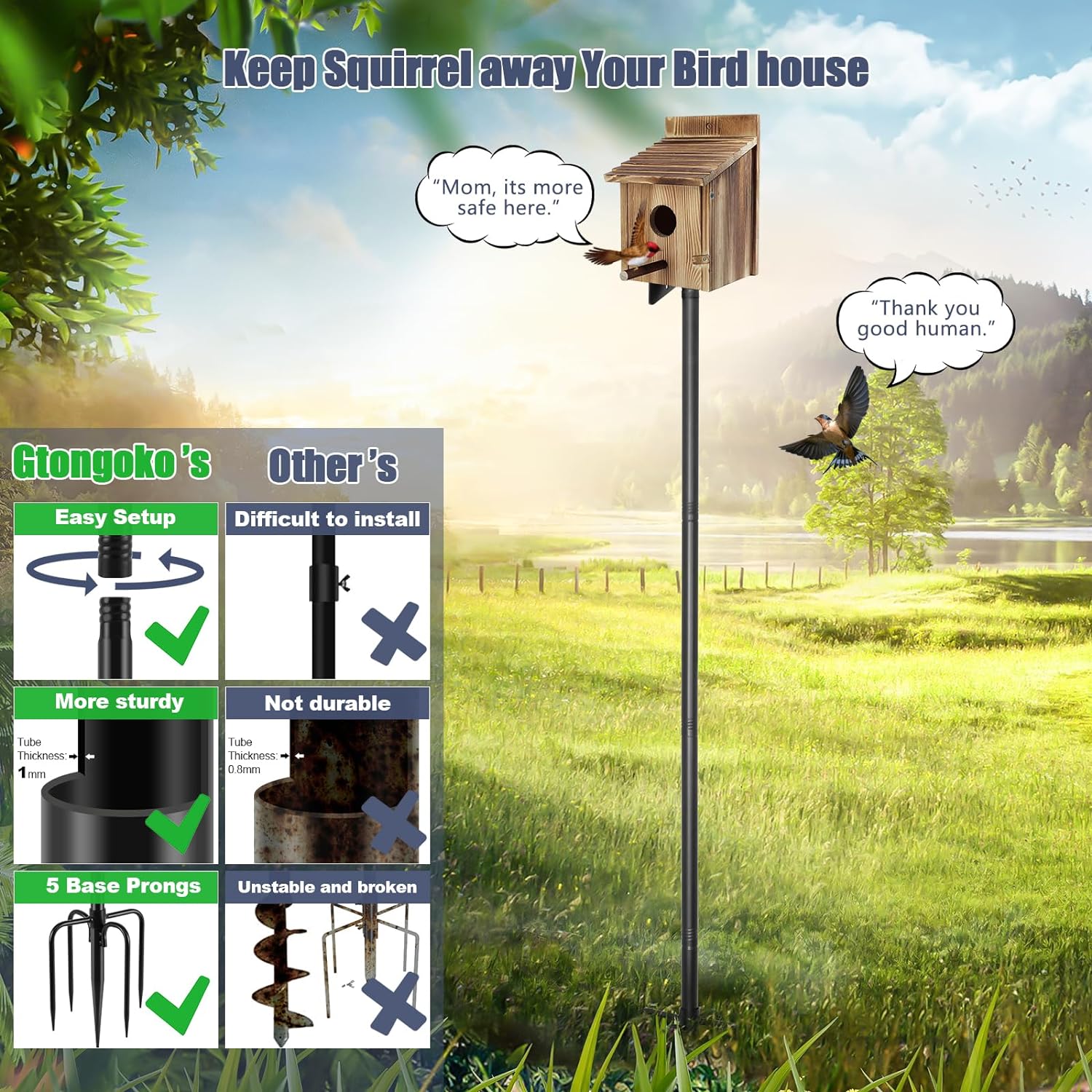 Smart Bird Feeder Pole, 79 Inch New Upgraded Hummingbird House Pole for Outdoor, Bird Buddy Pole, Bluebird House Pole Mount Kit, Adjustable Heavy Duty Bird Feeder Stand, Black