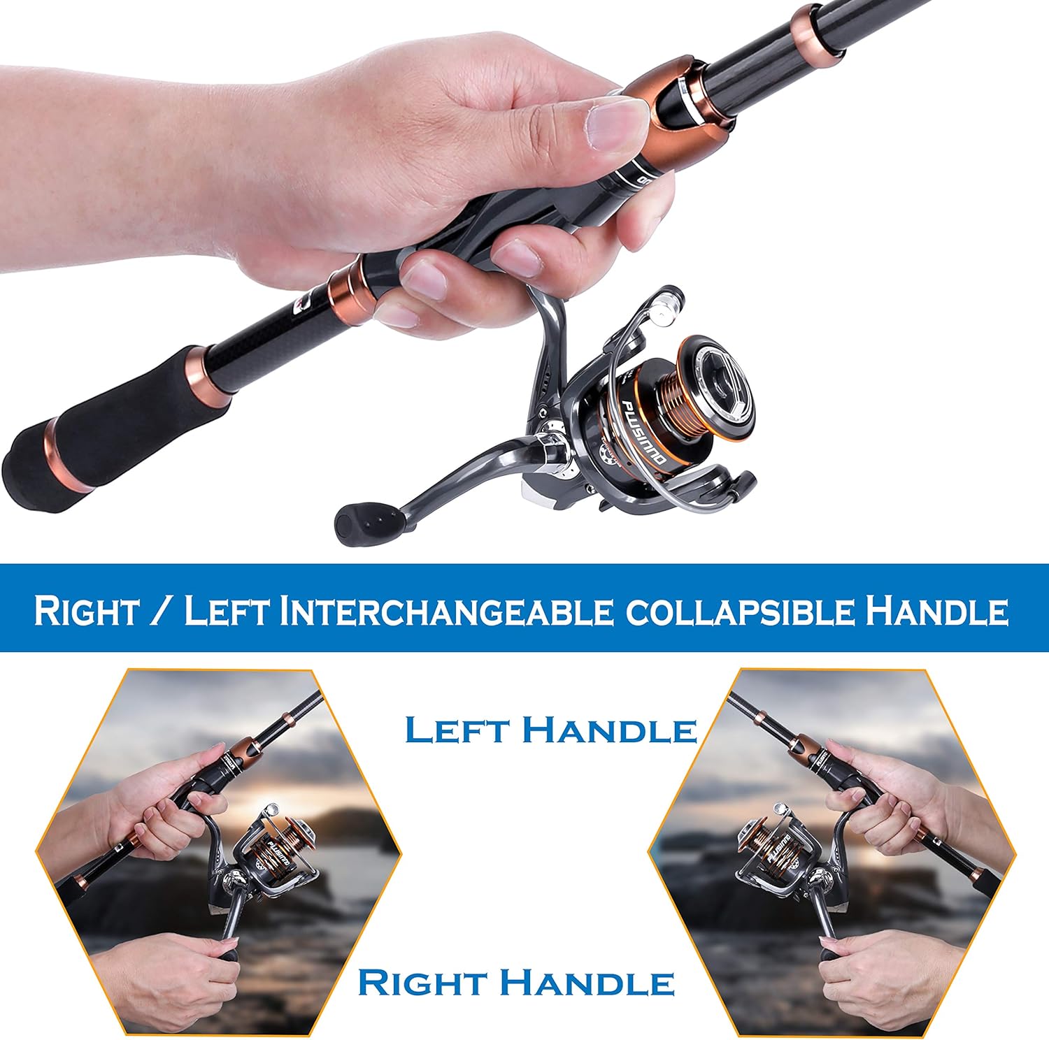 Fishing Rod and Reel Combos, Bronze Warrior Toray 24-Ton Carbon Matrix Telescopic Fishing Rod Pole, 12 +1 Shielded Bearings Stainless Steel BB Spinning Reel, Travel Freshwater Fishing Gear