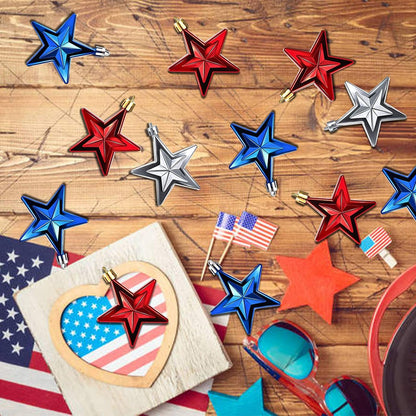 24Pcs 4Th of July Star Ornaments for Tree - Independence Day Star Hanging Ornaments Blue Red Mini Tree Ornaments for Independence Day Labor Day Tree Decor