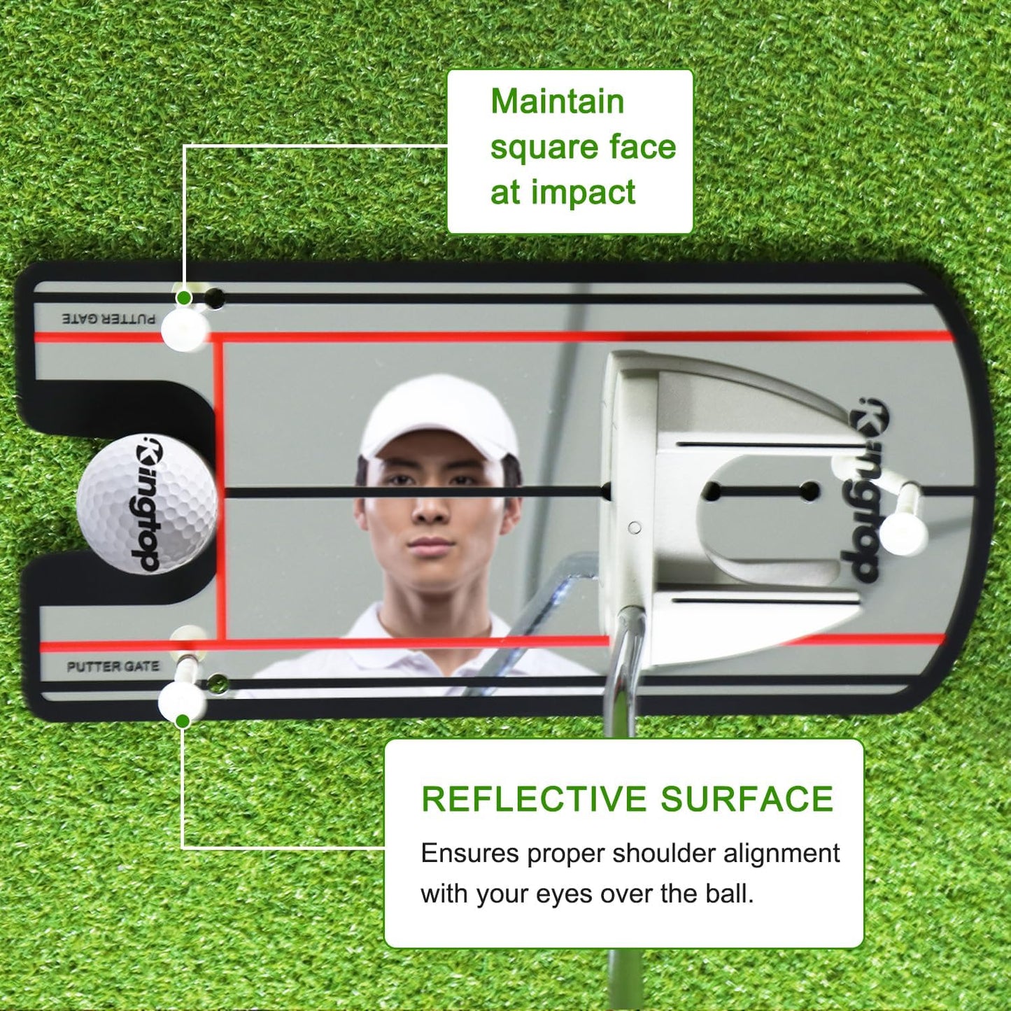 Golf Putting Alignment Mirror with Putting Cup Combo, Portable Swing Training Aids, Practice Putting Trainer with Hole Cup Set