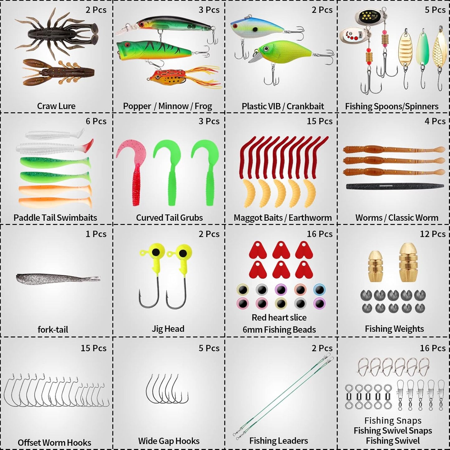 TRUSCEND Fishing Lures Accessories Kit with Tackle Box - Fishing Hooks Minnow Crankbait Frog Popper Lure Worm Fishing Spoon Spinner Bait - Jig Head Fishing Weights Sinkers