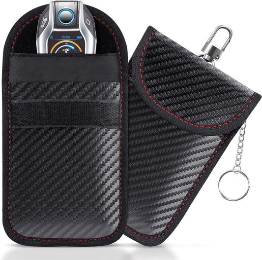 Car RFID Bag for Key Fob(2 Pack), Cage Protector, RFID Signal Blocking Key Fob Protector, Double-Layers of Shielding Carbon Fiber Material Anti-Theft Pouch