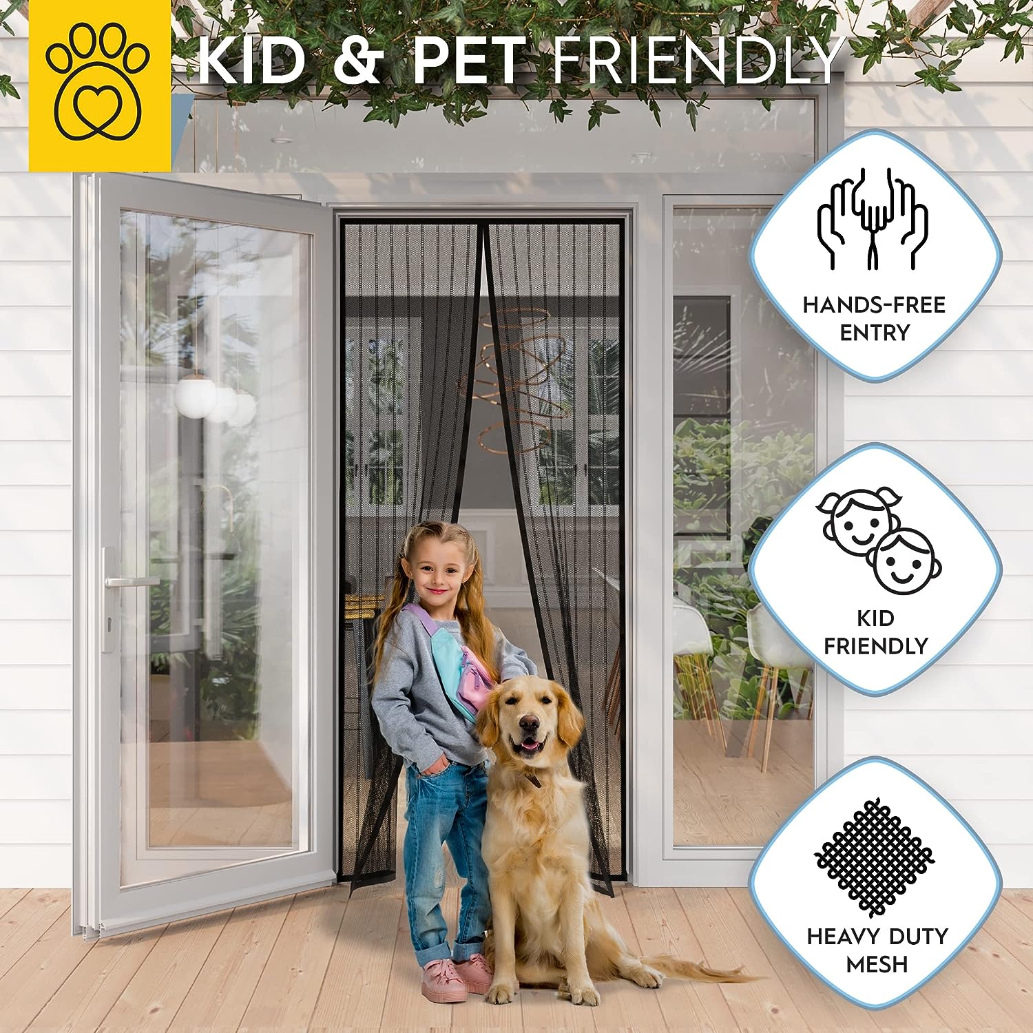 Magnetic Screen Door - Self Sealing, Heavy Duty, Hands Free Mesh Partition Keeps Bugs Out - Pet and Kid Friendly - 38 Inch X 83 Inch