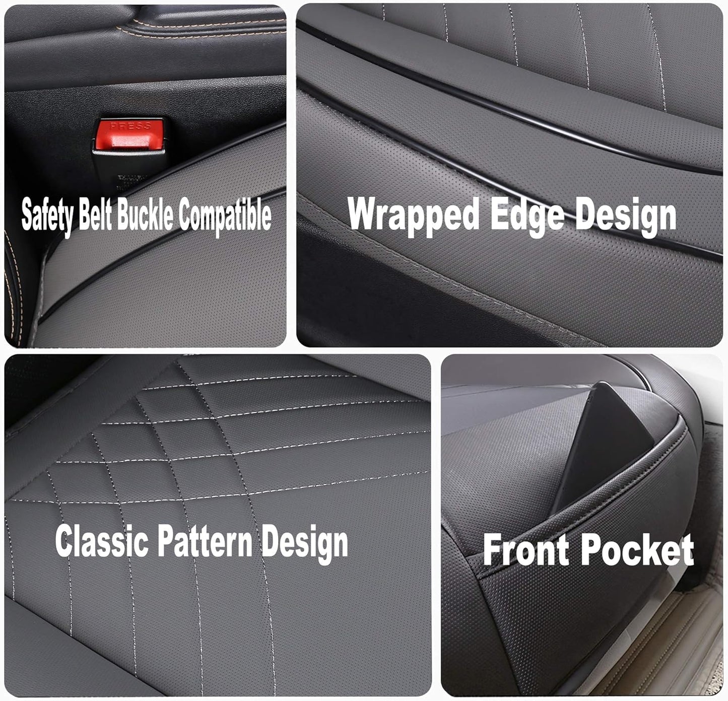 Premium PU Car Seat Cover - Front Seat Protector Works with 95% of Vehicles - Padded, Anti-Slip, Full Wrapping Edge - (Dimensions: 21'' X 20.5'') - 1 Piece (Gray)