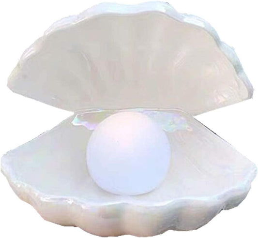 Enchanting Ceramic Shell Pearl LED Jewelry Box - Elegant Tabletop Decor - Perfect Valentine’s Day Gift, White