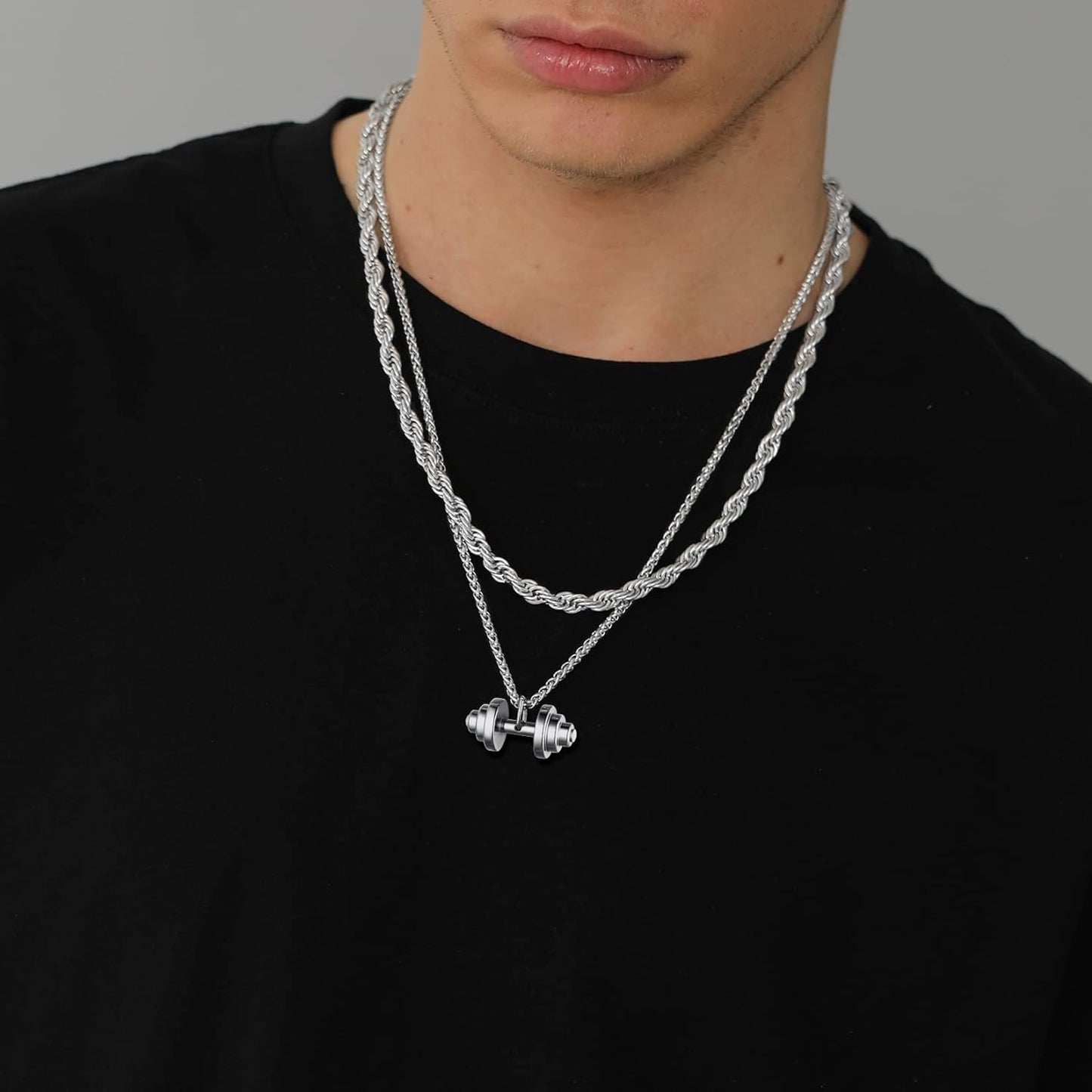 U7 Dumbbell Necklace - Stainless Steel Masculine Statement
