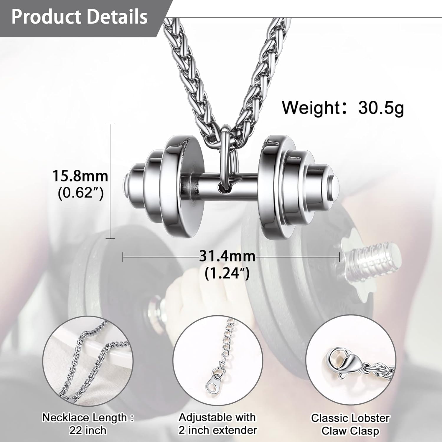 U7 Dumbbell Necklace - Stainless Steel Masculine Statement
