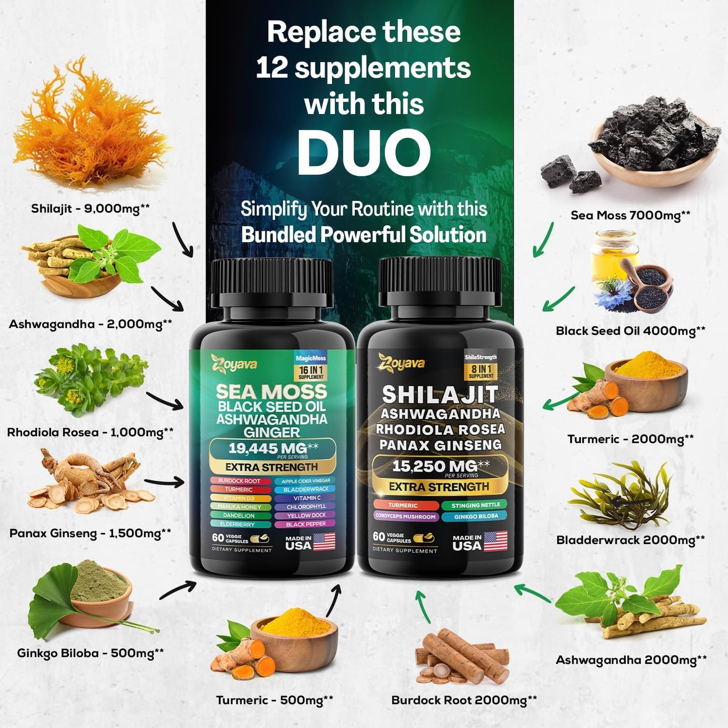 Dynamic Vitality Bundle - Sea Moss Multivitamin and Shilajit Power Combo - Made with Highly Potent Herbal Ingredients
